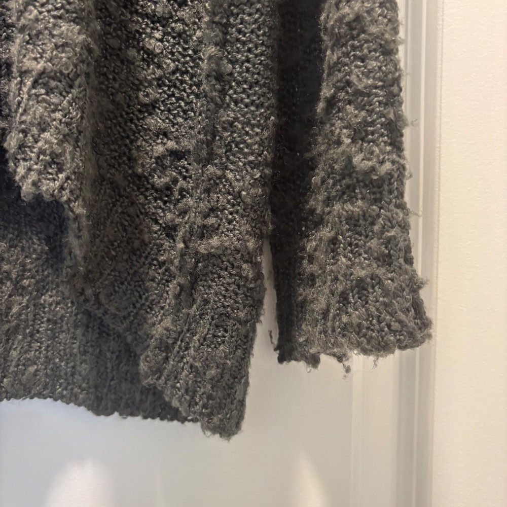 Elan Dark Gray Textured V Neck Long Sleeve Sweater. - Picture 4 of 5